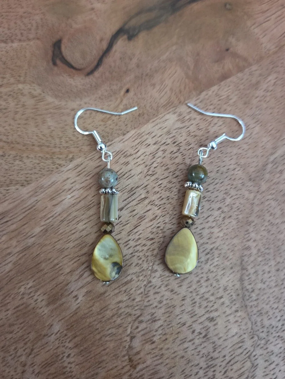 Bohemian Handmade Brown Green Teardrop Dangle Earrings Fairy Whimsical Artsy
